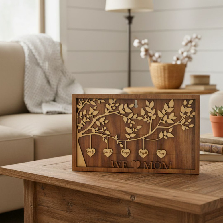 Family Tree Layered Wood Sign – Custom Family Name Gift for Mom, Grandma