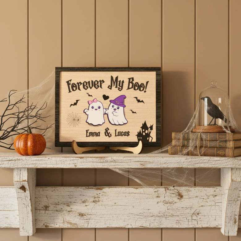 Custom Forever My Boo Wood Sign - Spooky Halloween Gift For Couples - Ghost Theme Home Decor