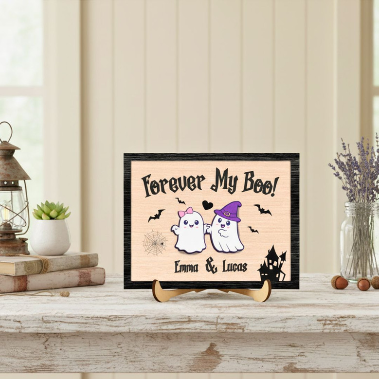 Custom Forever My Boo Wood Sign - Spooky Halloween Gift For Couples - Ghost Theme Home Decor