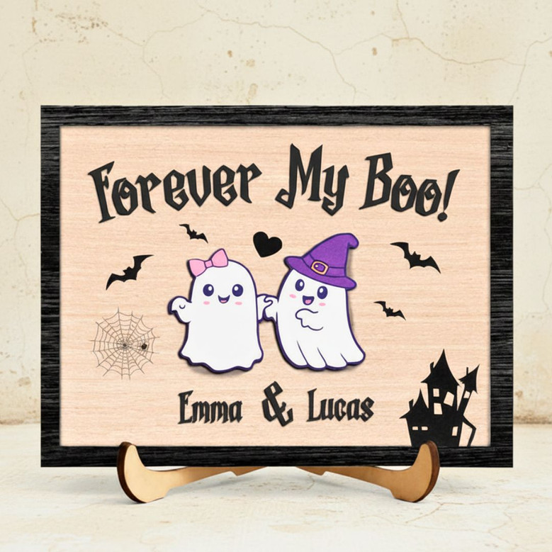 Custom Forever My Boo Wood Sign - Spooky Halloween Gift For Couples - Ghost Theme Home Decor