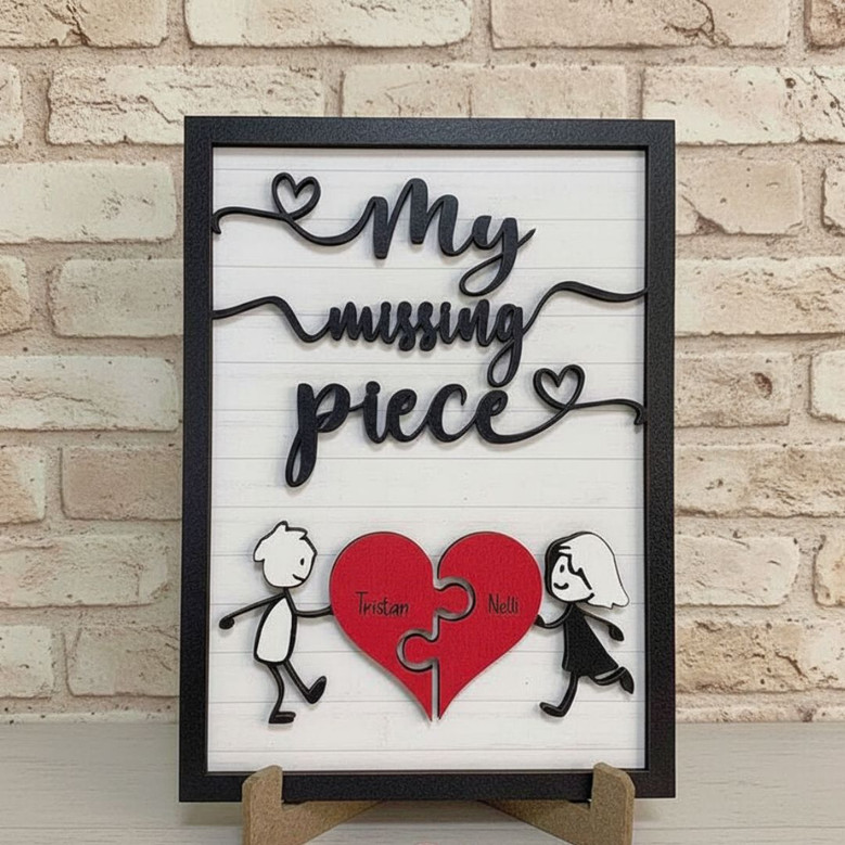 Custom My Missing Piece Anniversary Wood Sign For Couples - Thoughtful 2025 Valentine Gift Custom My Missing Piece Anniversary Wood Sign For Couples - Thoughtful 2025 Valentine Gift