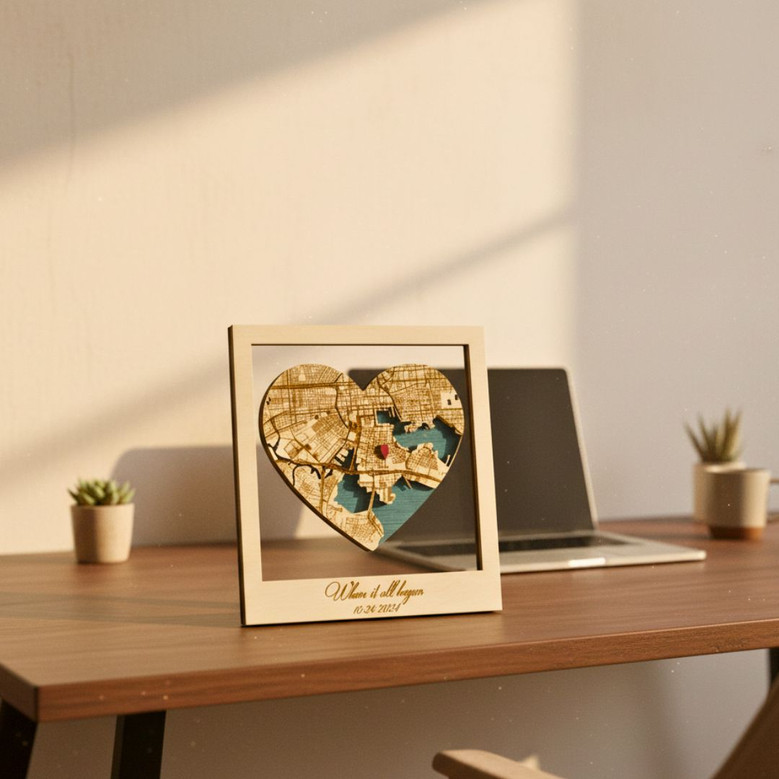 Personalized Where We Met Location Map Wood Sign For Couples - Romantic Anniversary Or Valentine's Day Gift