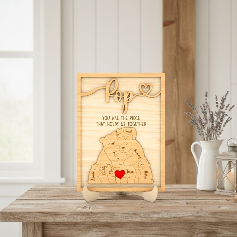 Personalized Bear Family Dad Puzzle Wood Sign For Father's Day - Thoughtful Gift For Dad's Room DéCor