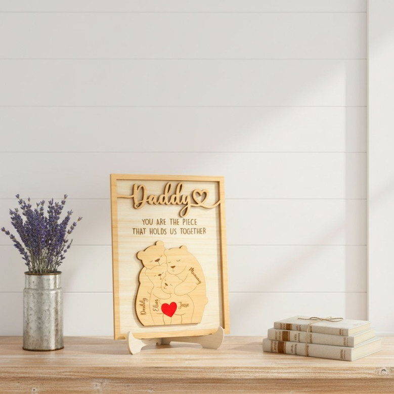 Personalized Bear Family Dad Puzzle Wood Sign For Father's Day - Thoughtful Gift For Dad's Room DéCor