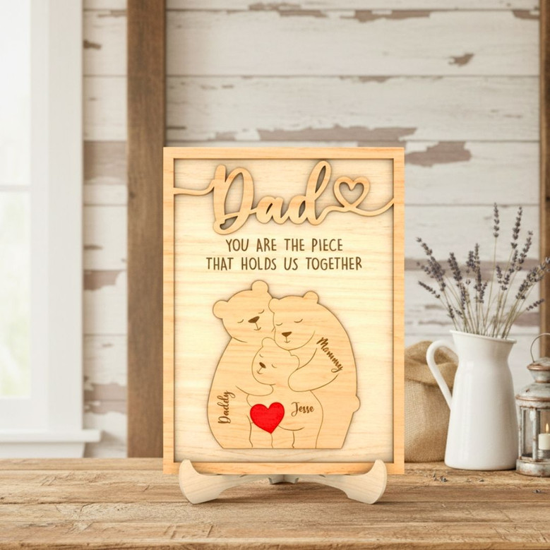 Personalized Bear Family Dad Puzzle Wood Sign For Father's Day - Thoughtful Gift For Dad's Room DéCor