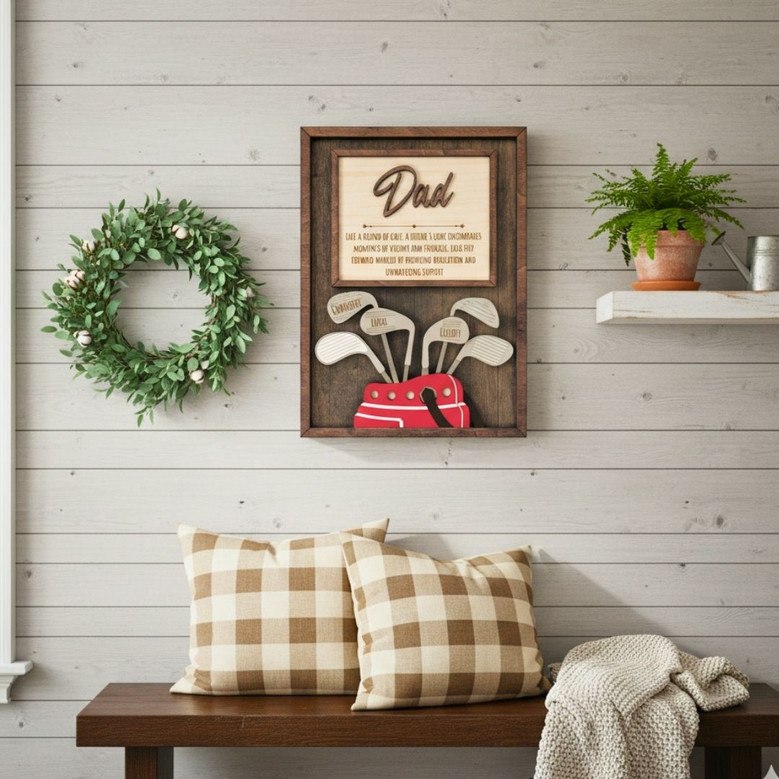 Thoughtful Dad Golf Wood Sign Gift - Personalized Father’s Day Present From Son Or Daughter - Ideal For Dad Or Grandpa