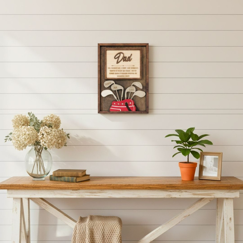 Thoughtful Dad Golf Wood Sign Gift - Personalized Father’s Day Present From Son Or Daughter - Ideal For Dad Or Grandpa