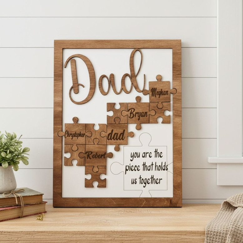 Thoughtful Dad Puzzle Wood Sign Christmas Gift From Kids With Personalized Names Thoughtful Dad Puzzle Wood Sign Christmas Gift From Kids With Personalized Names