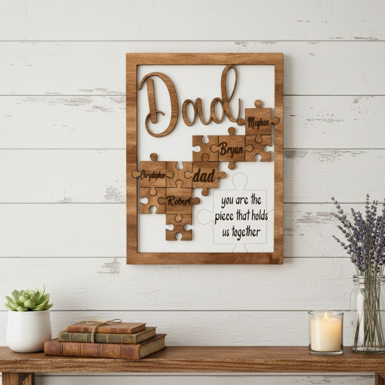 Thoughtful Dad Puzzle Wood Sign Christmas Gift From Kids With Personalized Names Thoughtful Dad Puzzle Wood Sign Christmas Gift From Kids With Personalized Names