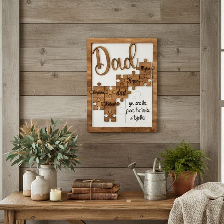 Thoughtful Dad Puzzle Wood Sign Christmas Gift From Kids With Personalized Names Thoughtful Dad Puzzle Wood Sign Christmas Gift From Kids With Personalized Names