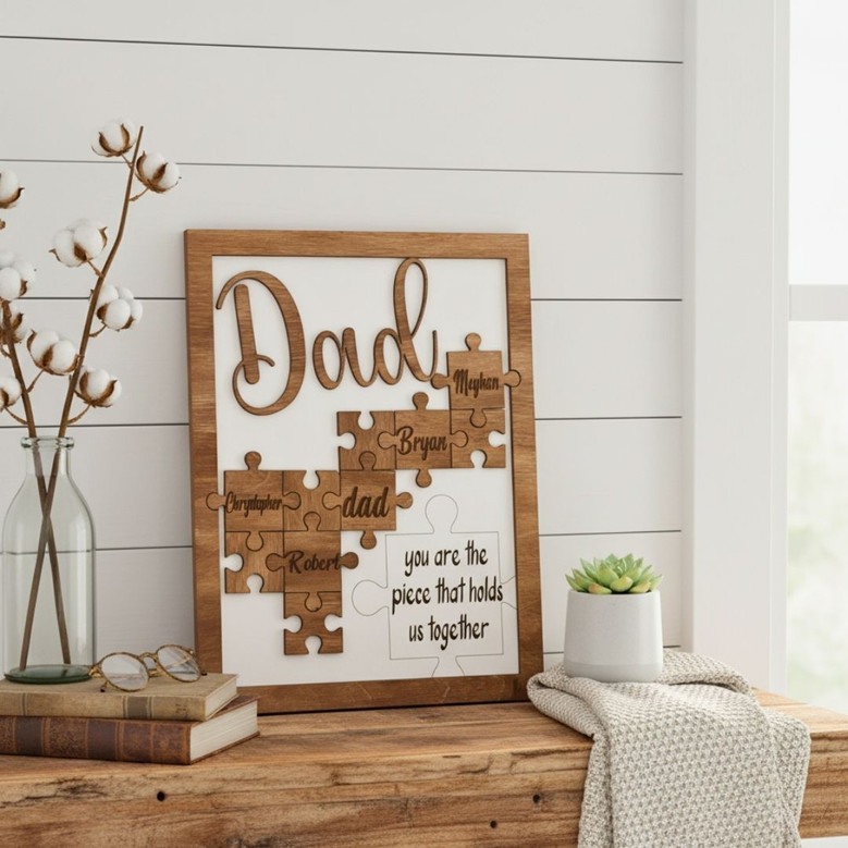 Thoughtful Dad Puzzle Wood Sign Christmas Gift From Kids With Personalized Names Thoughtful Dad Puzzle Wood Sign Christmas Gift From Kids With Personalized Names