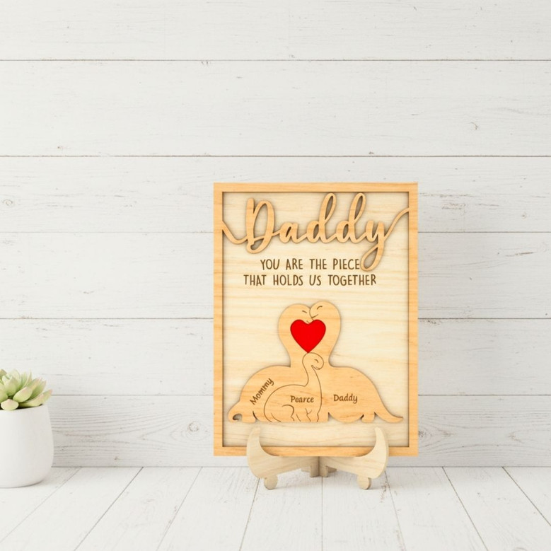 Touching Dinosaur Family Dad Puzzle Wood Sign For Father's Day Gifts