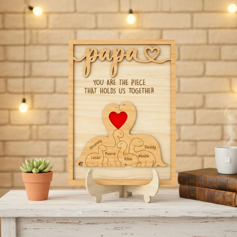 Touching Dinosaur Family Dad Puzzle Wood Sign For Father's Day Gifts