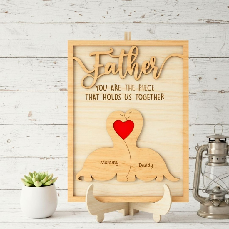 Touching Dinosaur Family Dad Puzzle Wood Sign For Father's Day Gifts