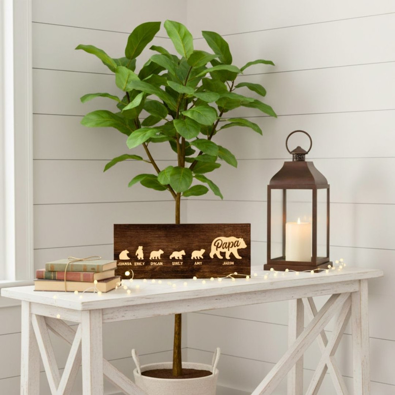 Personalized Papa Bear Wall Decor For Dad's Birthday From Daughter Or Wife - Rustic Wood Sign