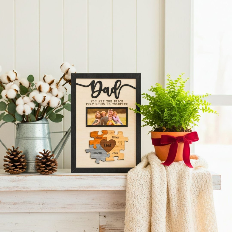 Personalized Dad Puzzle Wood Sign - Thoughtful Father's Day Gift For Dad's Office Or Living Room