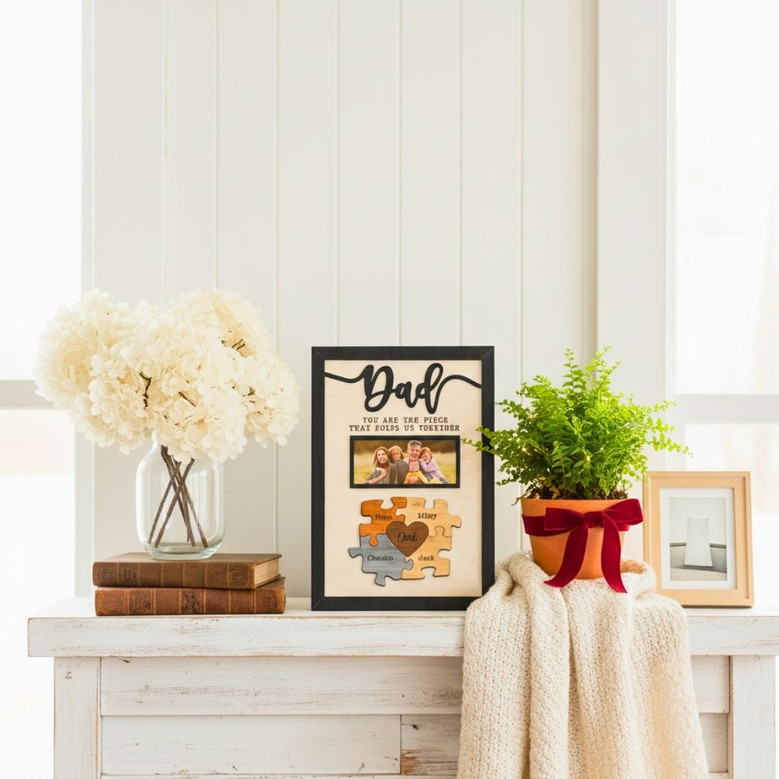 Personalized Dad Puzzle Wood Sign - Thoughtful Father's Day Gift For Dad's Office Or Living Room