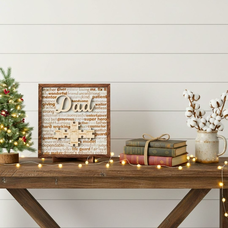Thoughtful Personalized Dad Puzzle Wood Sign - Ideal Fathers Day Gift From Daughter Or Wife