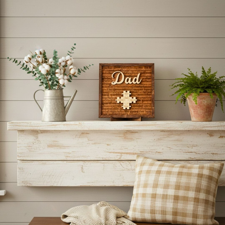 Thoughtful Personalized Dad Puzzle Wood Sign - Ideal Fathers Day Gift From Daughter Or Wife