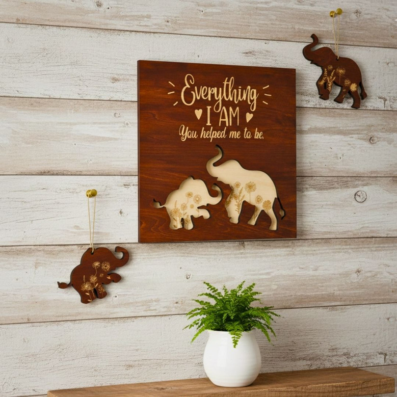 Customized Elephant Family Wood Sign For Dad Grandma Mom Father's Day Gift Customized Elephant Family Wood Sign For Dad Grandma Mom Father's Day Gift