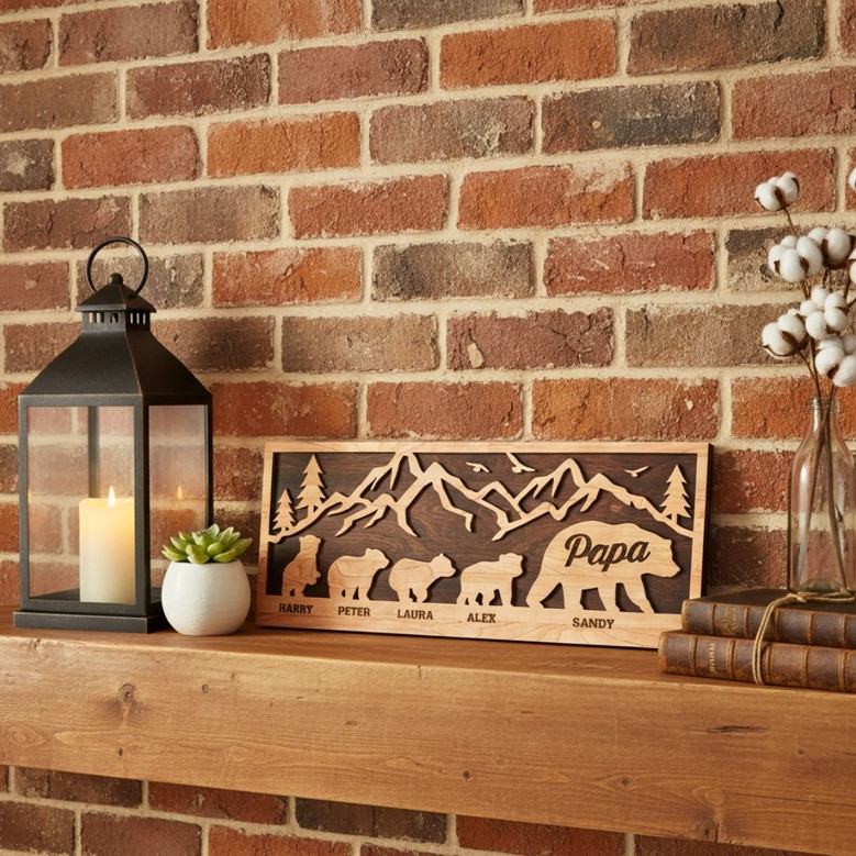 Heartfelt Personalized Papa Bear Wood Sign For Father's Day, Christmas, Birthday – Thoughtful Dad Home DéCor Gift