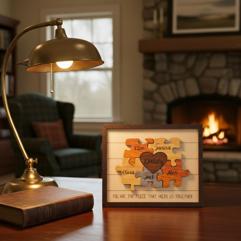 Heartfelt Personalized Dad Puzzle Wood Sign - Father's Day Or Birthday Gift From Son, Daughter, Or Wife