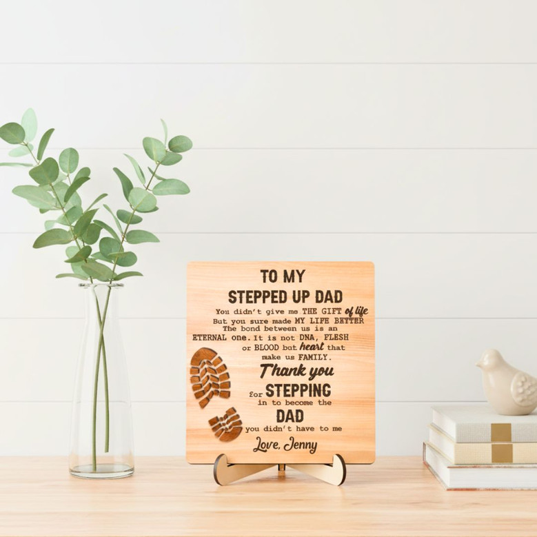 Personalized Step Dad Gifts Wood Sign With Touching Dad And Daughter Design For Thoughtful Father's Day Decor