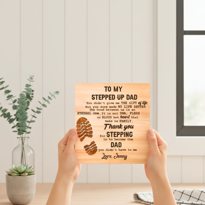 Personalized Step Dad Gifts Wood Sign With Touching Dad And Daughter Design For Thoughtful Father's Day Decor