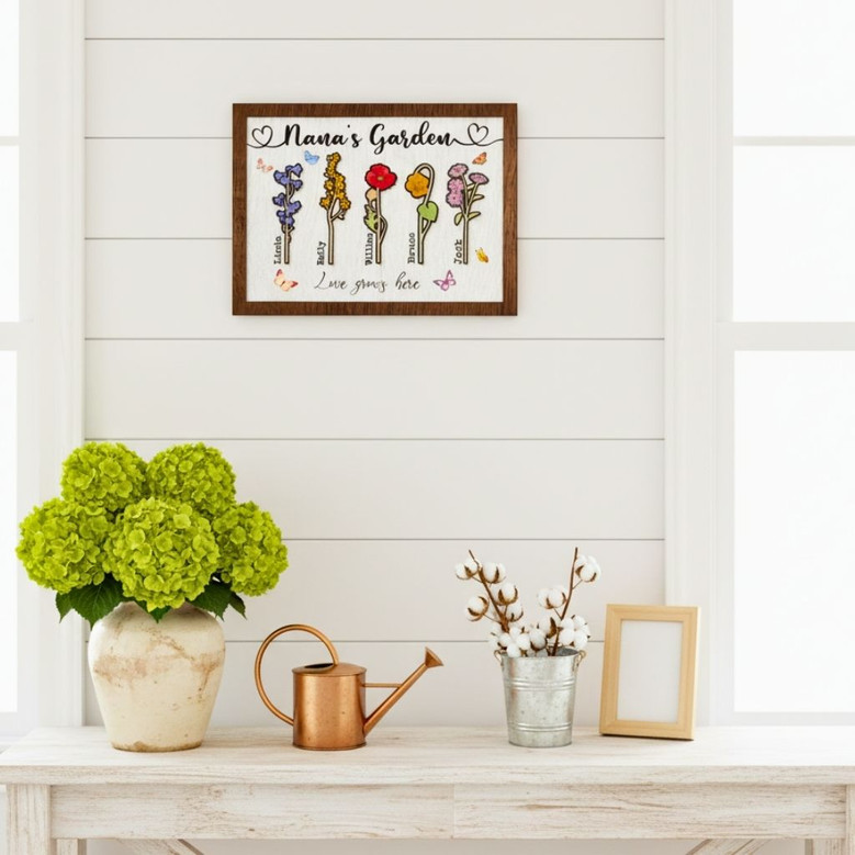 Custom Birth Month Flowers Wood Sign For Grandma's Garden – Mother's Day Gift For Mom, Nana