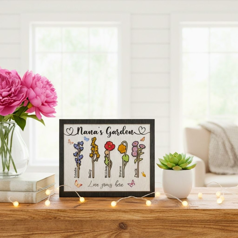 Custom Birth Month Flowers Wood Sign For Grandma's Garden – Mother's Day Gift For Mom, Nana