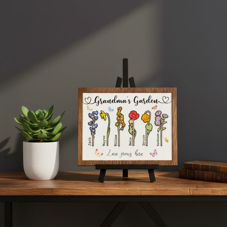 Custom Birth Month Flowers Wood Sign For Grandma's Garden – Mother's Day Gift For Mom, Nana