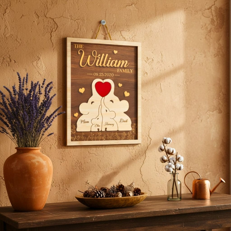Personalized Elephant Family Wood Sign For Mom - Mother’s Day Door Decor Gift