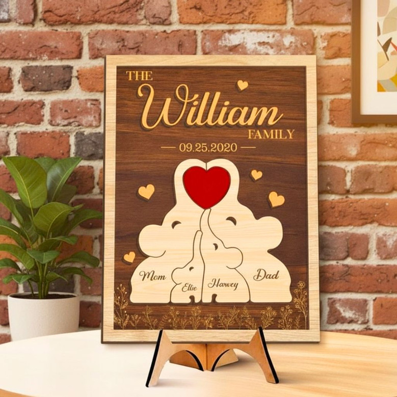 Personalized Elephant Family Wood Sign For Mom - Mother’s Day Door Decor Gift