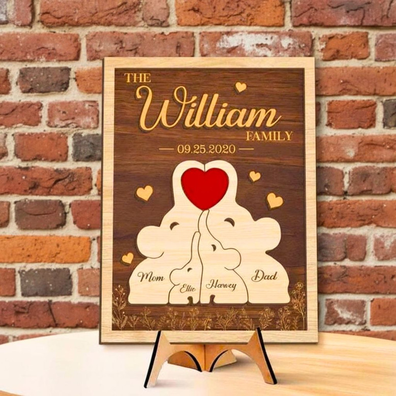 Personalized Elephant Family Wood Sign For Mom - Mother’s Day Door Decor Gift