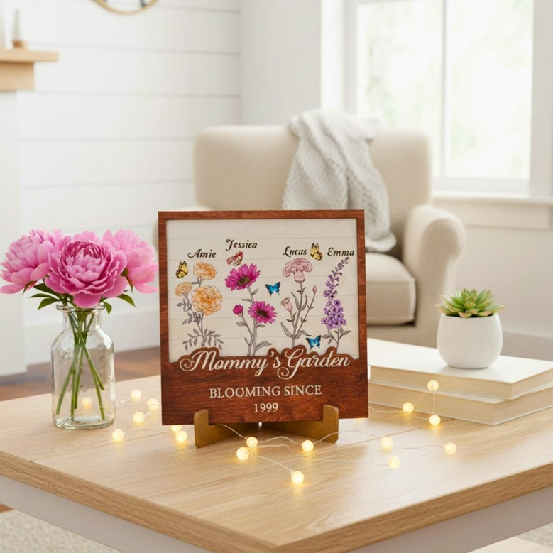 Personalized Birth Month Flower Wood Sign For Mom's Garden - Heartfelt Gift For Mother's Day Or Grandma's Garden