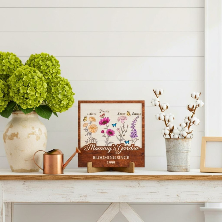 Personalized Birth Month Flower Wood Sign For Mom's Garden - Heartfelt Gift For Mother's Day Or Grandma's Garden