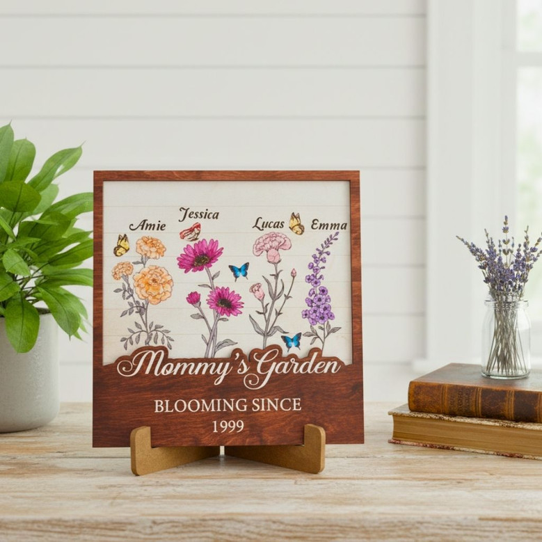 Personalized Birth Month Flower Wood Sign For Mom's Garden - Heartfelt Gift For Mother's Day Or Grandma's Garden