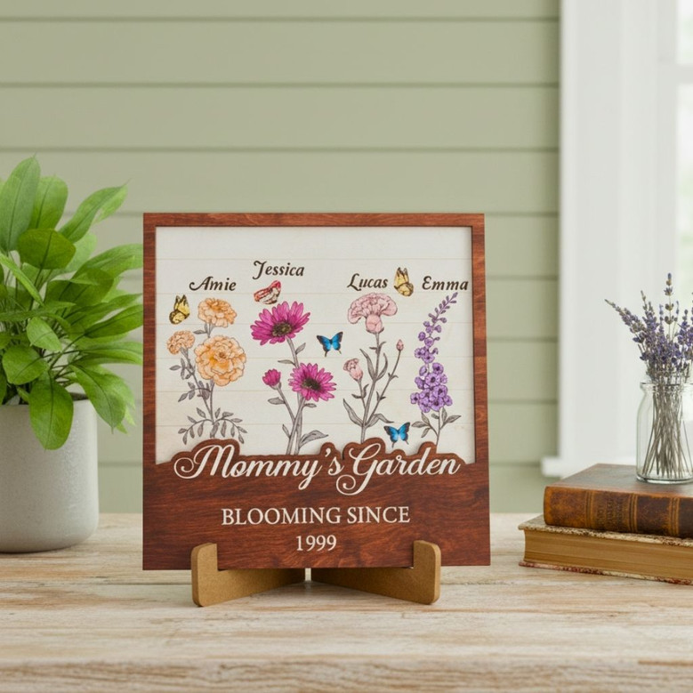 Personalized Birth Month Flower Wood Sign For Mom's Garden - Heartfelt Gift For Mother's Day Or Grandma's Garden