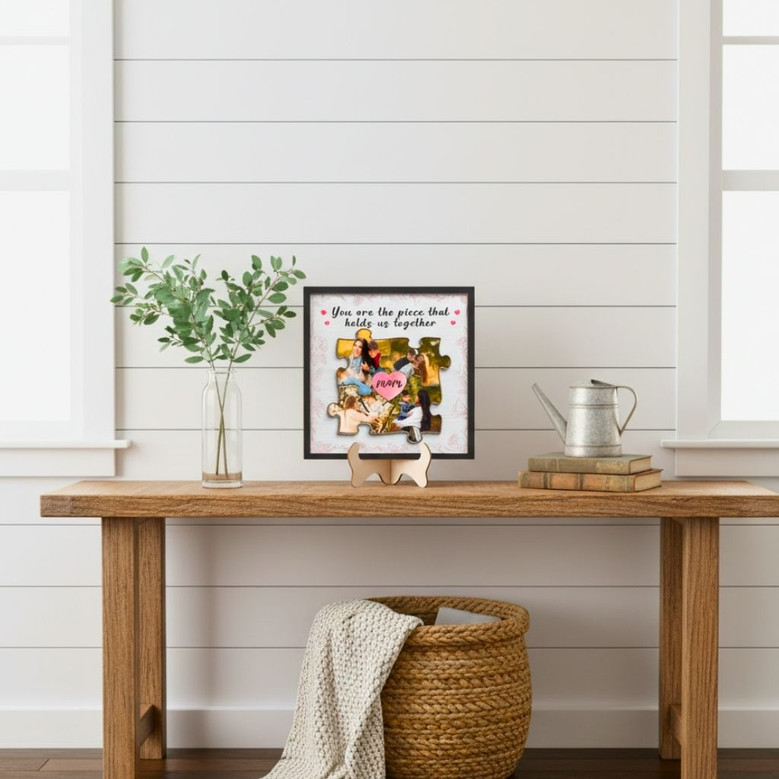 Personalized Mom Puzzle Wood Sign For Mother's Day - Custom Photo Collage Gift For Living Room Decor