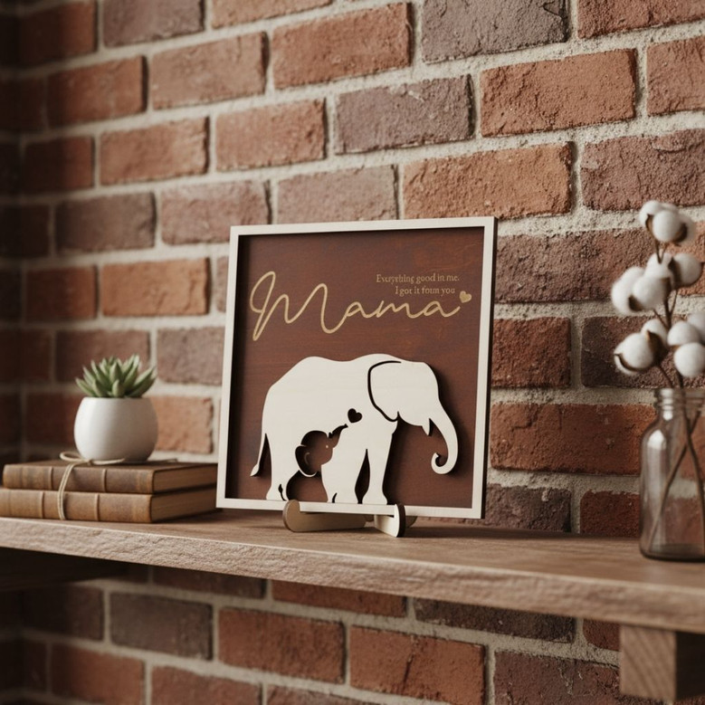Thoughtful Elephant Family Wood Sign - Personalized Gift For Mom, Dad, Grandma & Grandpa For Mother's Day Or Father's Day Decor