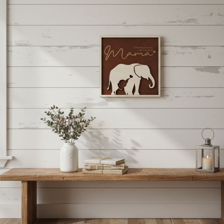 Thoughtful Elephant Family Wood Sign - Personalized Gift For Mom, Dad, Grandma & Grandpa For Mother's Day Or Father's Day Decor