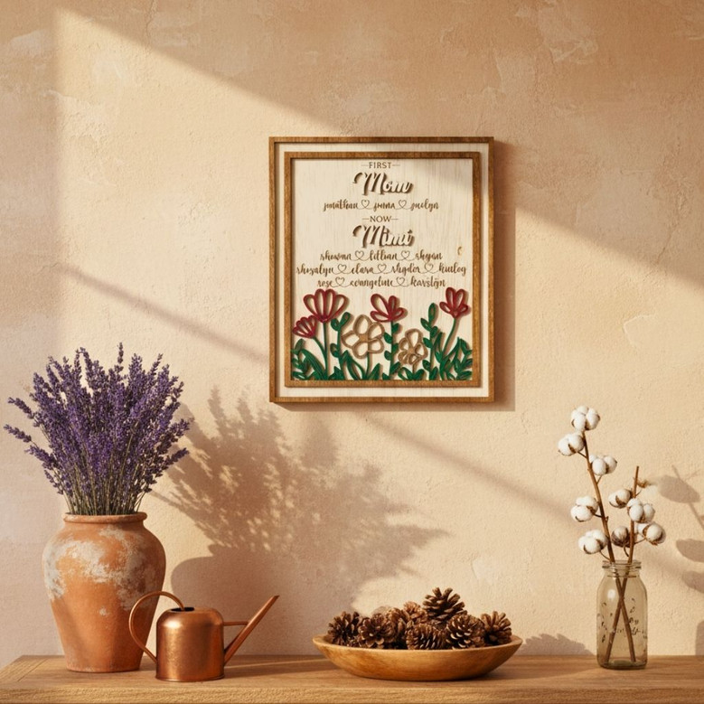 Thoughtful Custom First Mom Now Grandma Wood Sign For Birthday - Engraved With Children's Names