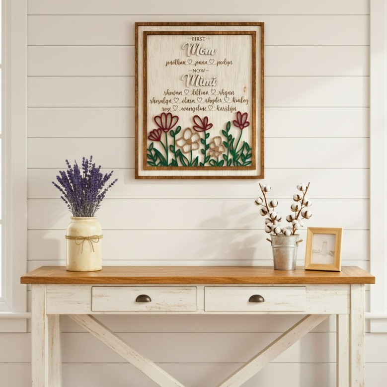 Thoughtful Custom First Mom Now Grandma Wood Sign For Birthday - Engraved With Children's Names