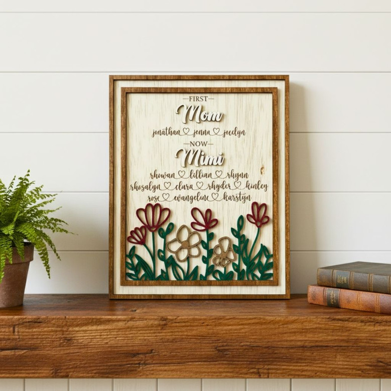 Thoughtful Custom First Mom Now Grandma Wood Sign For Birthday - Engraved With Children's Names