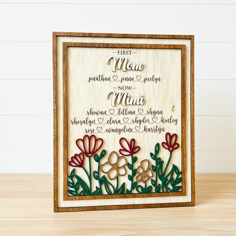 Thoughtful Custom First Mom Now Grandma Wood Sign For Birthday - Engraved With Children's Names
