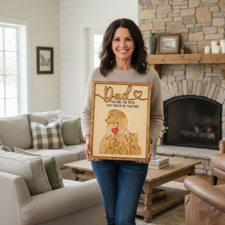 Personalized Dad Puzzle Wood Sign With Lion Family - Thoughtful Gift For Father's Day Or Anniversary