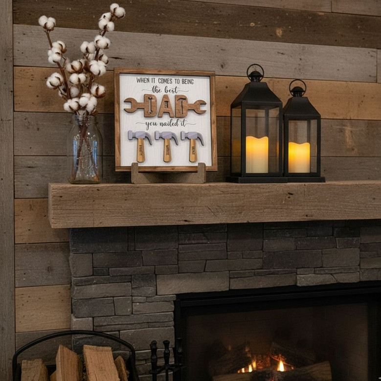 Personalized Father's Day Layered Wood Sign - You Nailed It, Best Dad with Kids' Names