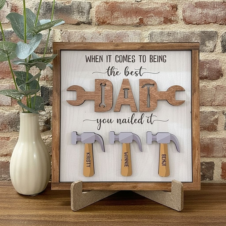 Personalized Father's Day Layered Wood Sign - You Nailed It, Best Dad with Kids' Names