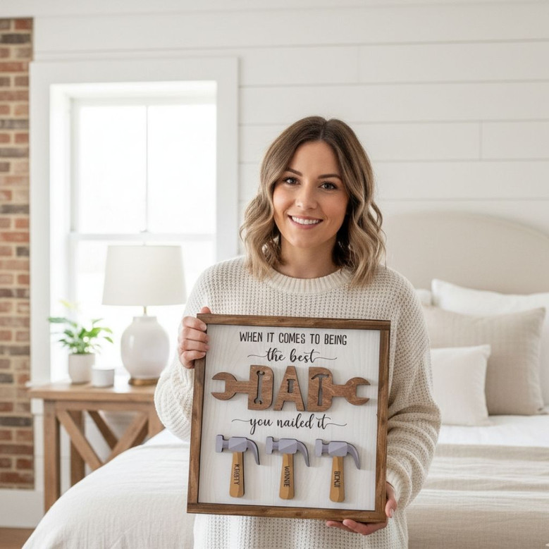 Personalized Father's Day Layered Wood Sign - You Nailed It, Best Dad with Kids' Names