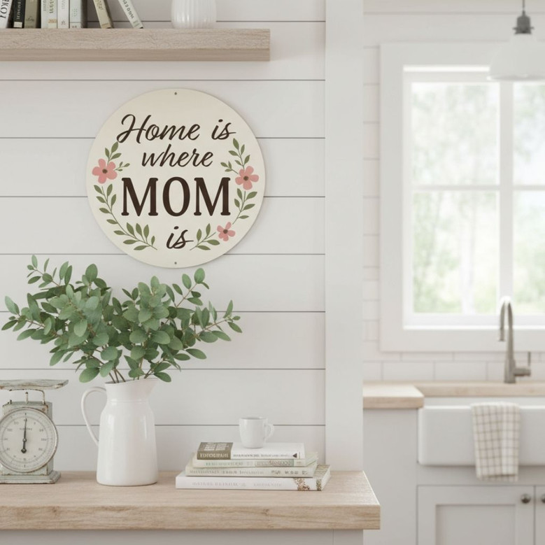 Heartfelt Home Is Where Mom Is Round Wood Sign For Kitchen Decor